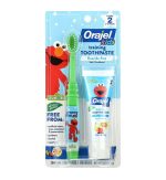 ⁦فرشاة ومعجون أسنان من ٣ أشهر الى ٢٤ شهر  نكهه التفاح والموز خالٍ من الفلورايد – أوراجيل⁩ - الصورة ⁦2⁩